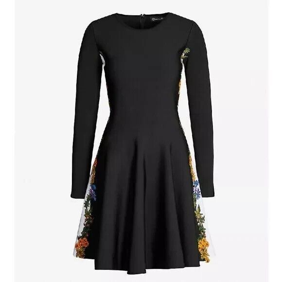 NWOT. $2890 OSCAR DE LA RENTA Embroidered Stretch-Crepe Dress Sz L - Picture 4 of 14